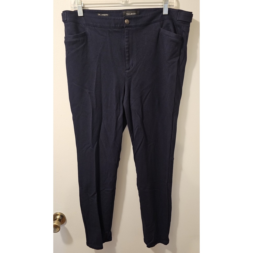 Talbots Womens Lexington Pants‎ Size 14 Navy Blue High Rise Straight Leg Stretch